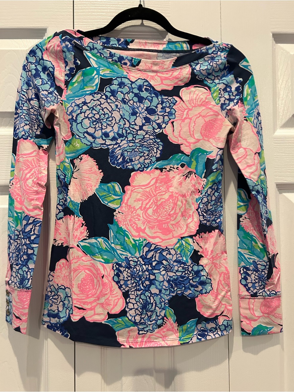 Lilly Pulitzer Navy Blue Pink Floral Long Sleeve Tee